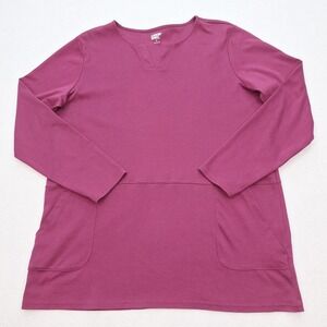 Lands End Top Womens‎ XL Pink V Neck Long Sleeve Jersey Knit Pullover Tunic
